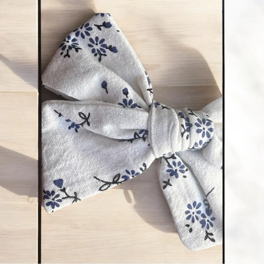 Handmade floral print hand tied Hair bows for kids